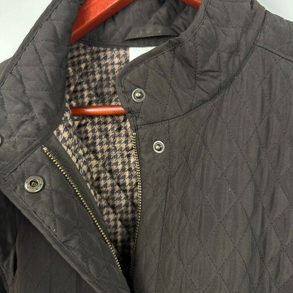 J. Jill Womens Large Quilted Coat Jacket Zip Button Brown Long Winter Warm - Picture 2 of 5